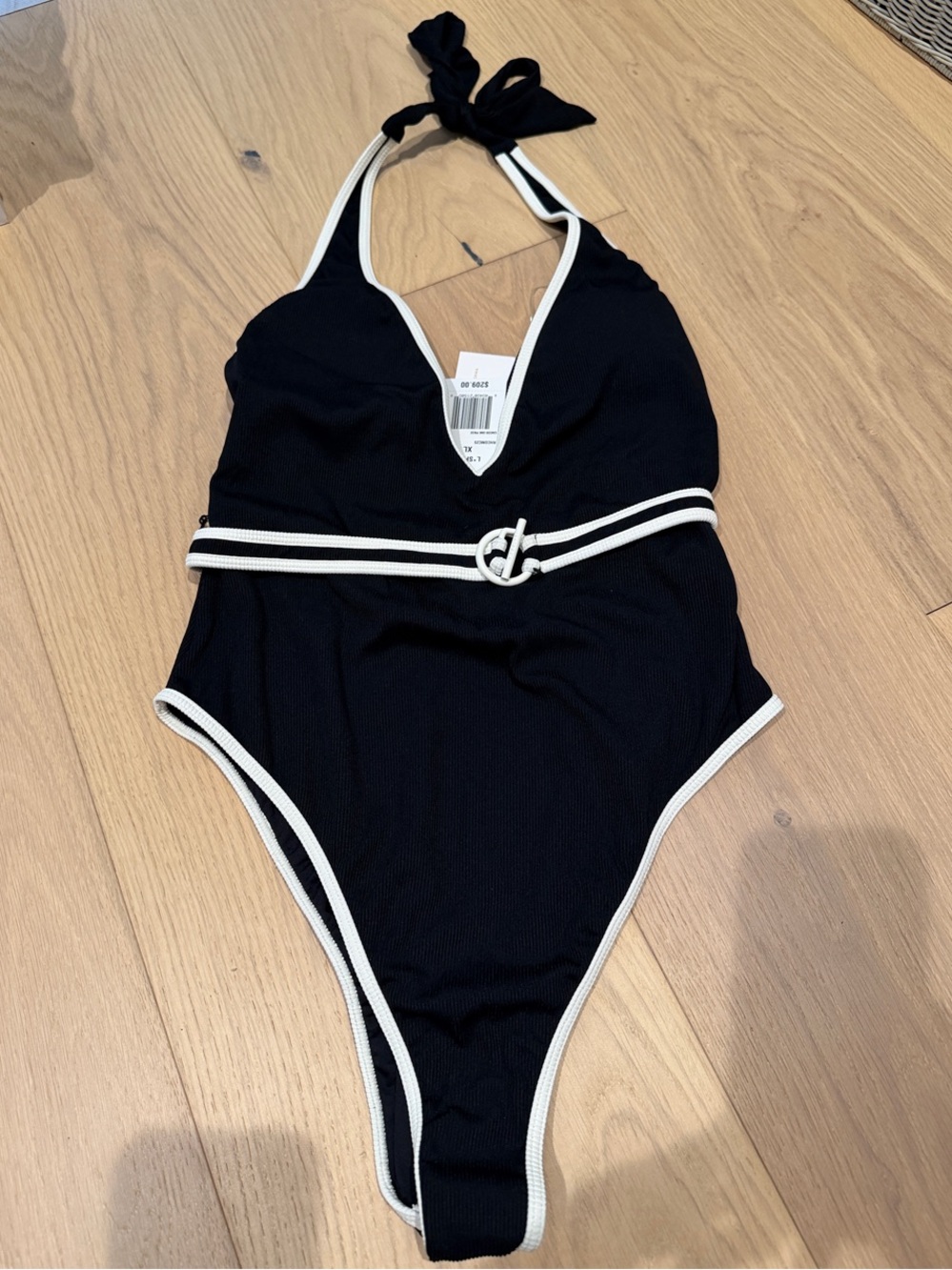 l*space Black One-Piece Swimsuit with White Trim